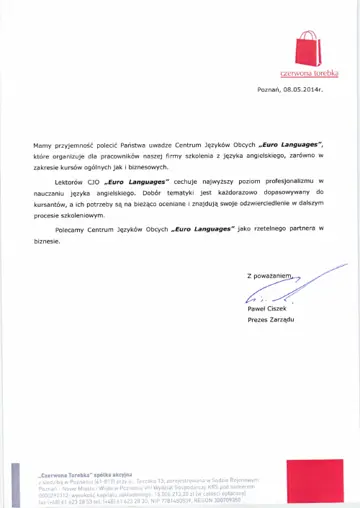 List referencyjny – Czerwona Torebka
