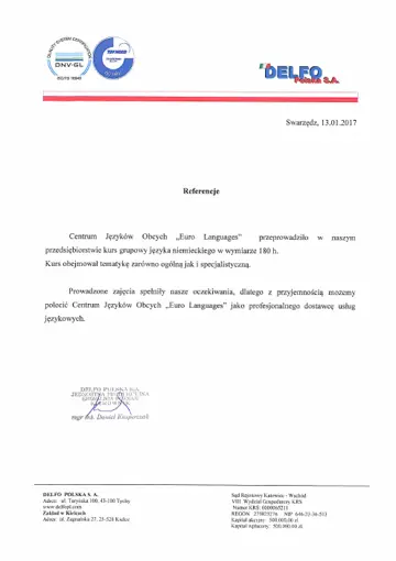 List referencyjny – Delfo Polska