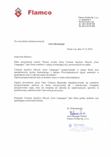 List referencyjny – Flamco Polska